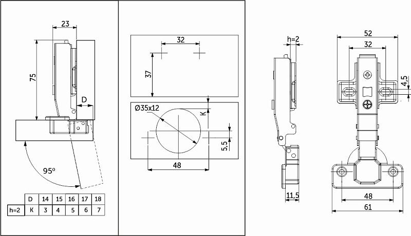 Петля накладная без пружины 48мм h2 сlip-on черный никель, саморезы, заглушки, упак 2 шт., PRIME by AKS 116962