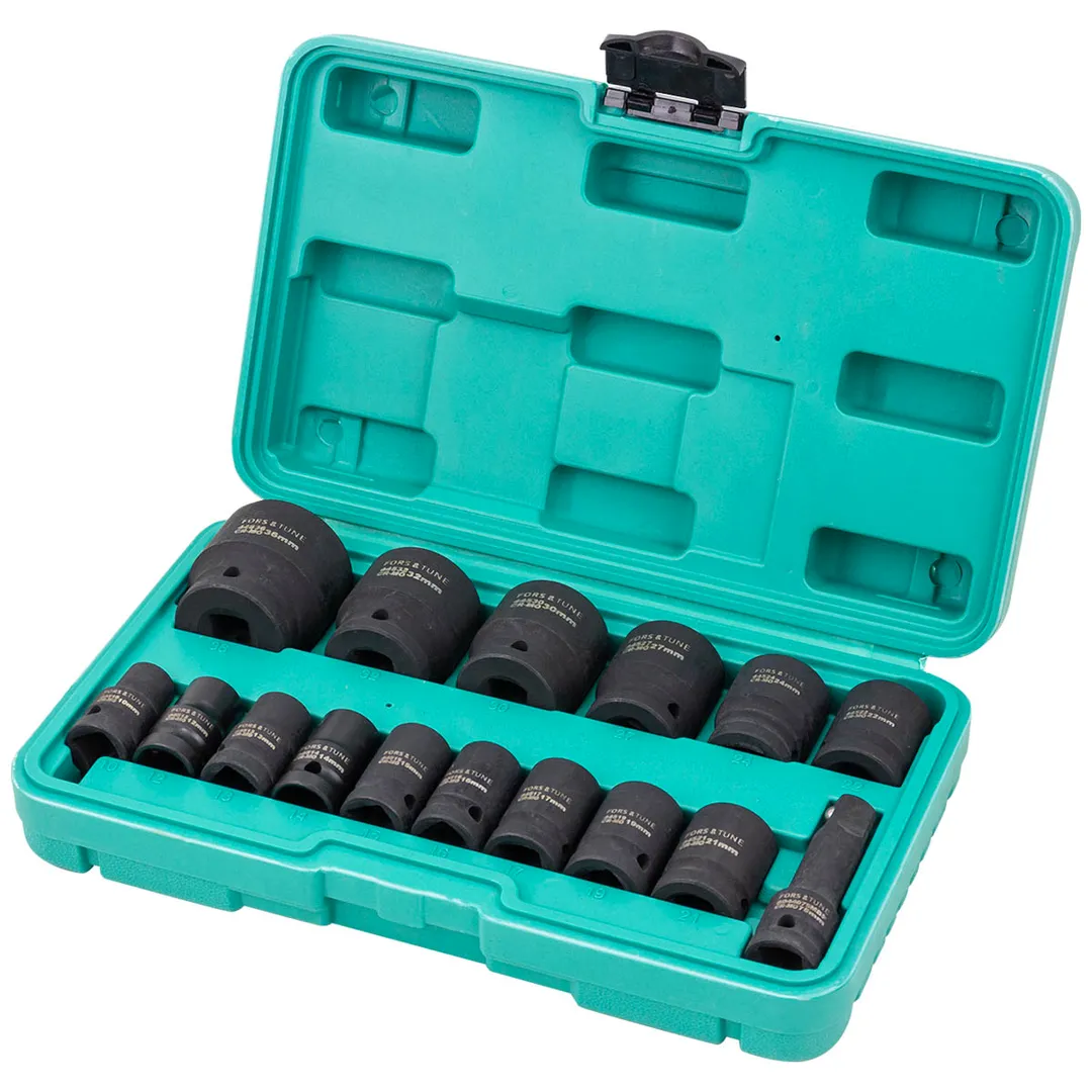 Набор ударных головок 10-32 мм 6-гр, 36 мм 12-гр, с удлинителем 75 мм, 1/2" 16 пр FORSandTUNE FORSandTUNE-4177-5MPB