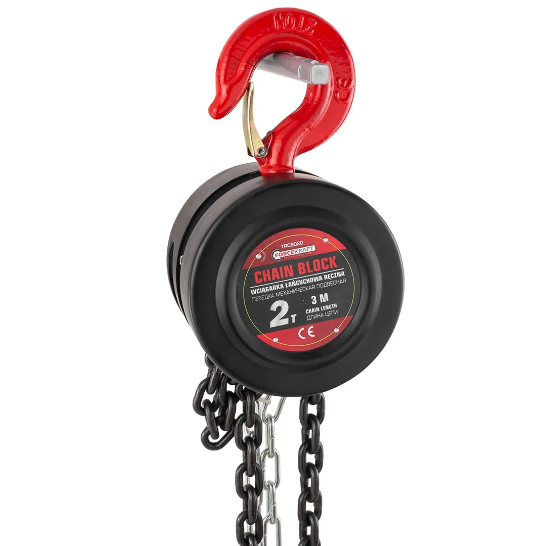 Таль механическая 2 т, цепная, с фиксацией цепи натяжения, L цепи 3 м ForceKraft FK-TRC9020