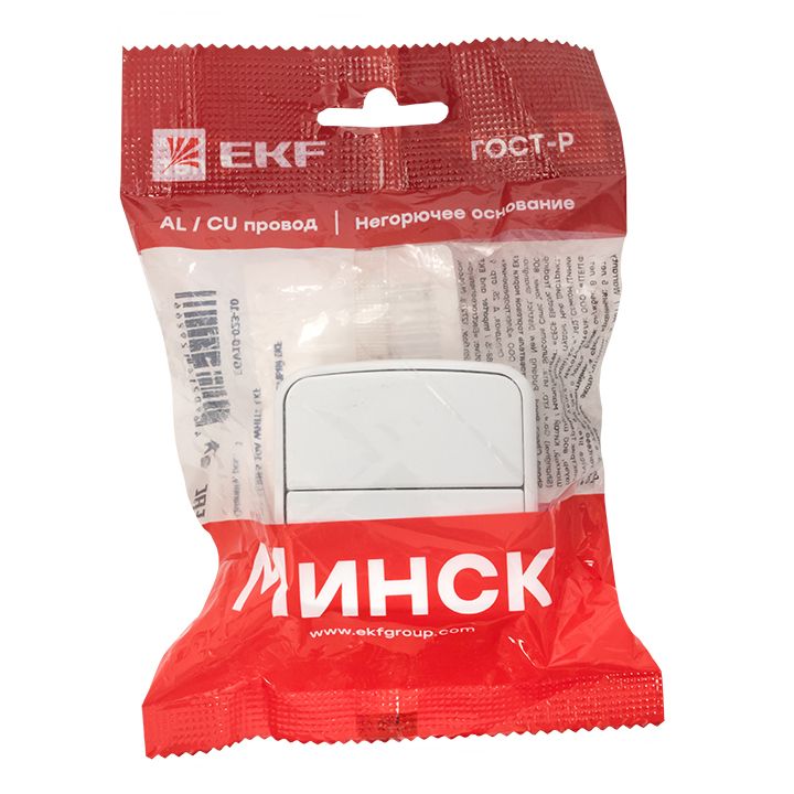 Минск Выключатель 2-клавишный ОП 10А белый EKF Basic EGV10-023-10