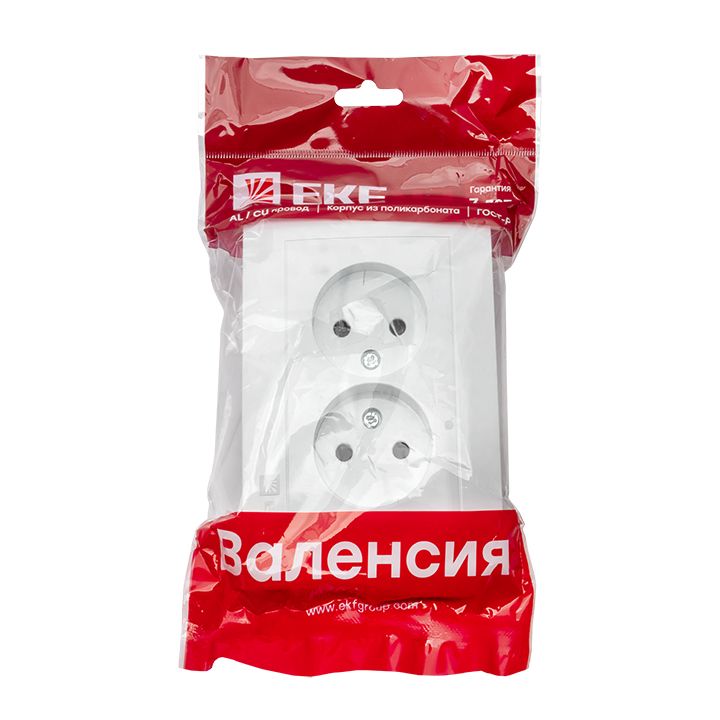 Валенсия розетка 2-местная б/з 10А белая с защ, штор, EKF PROxima EWR10-102-10