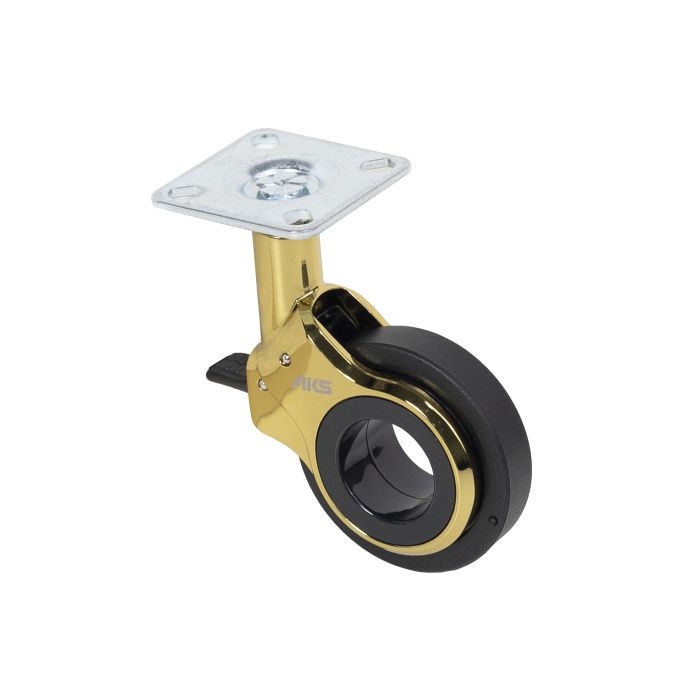 Колесо меб. GALAXY d60 h94 с площадкой с торм., золото/черный AKS 122710