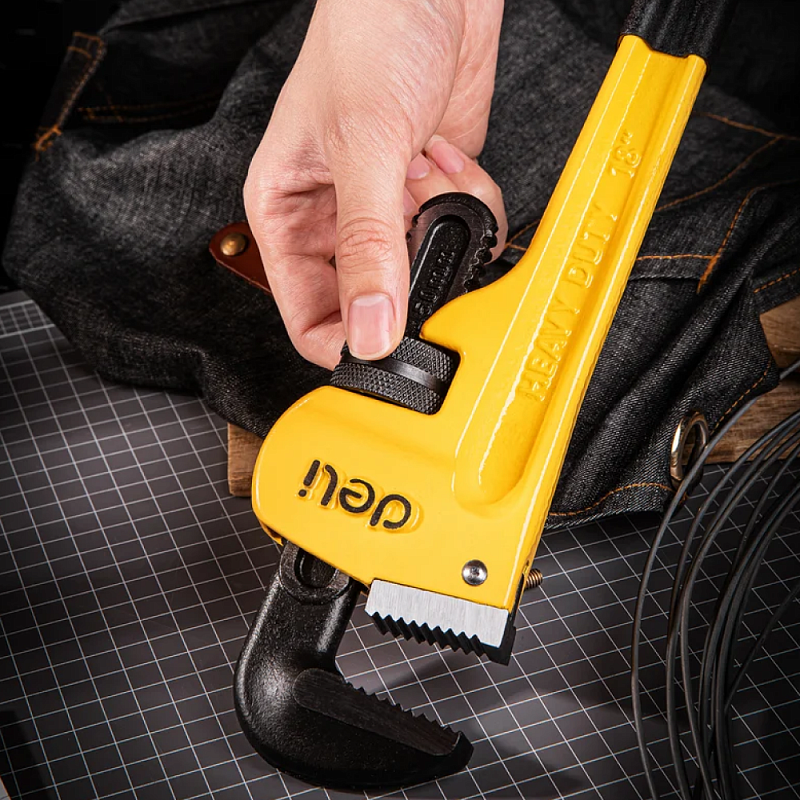 Ключ трубный Deli EDL2518, 410 мм, желтый, черный