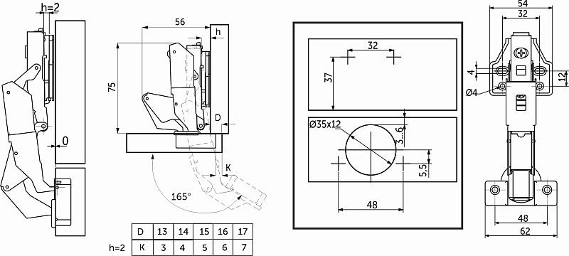 Петля 165° накладная с доводчиком 48мм h2 clip-on черный никель, саморезы, заглушки, 0-е вхождение, упак 2 шт., PRIME by AKS 125480