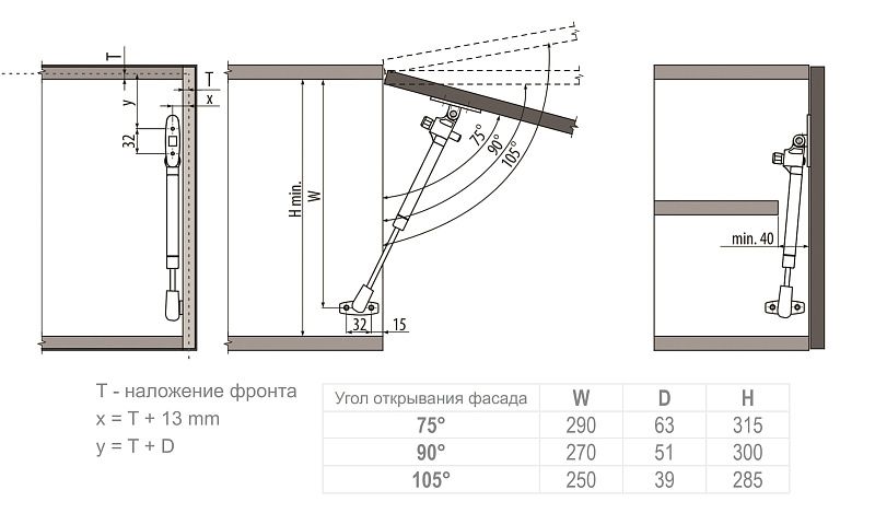 Подъемник газовый верхний 80N с доводчиком серый REJS 104806