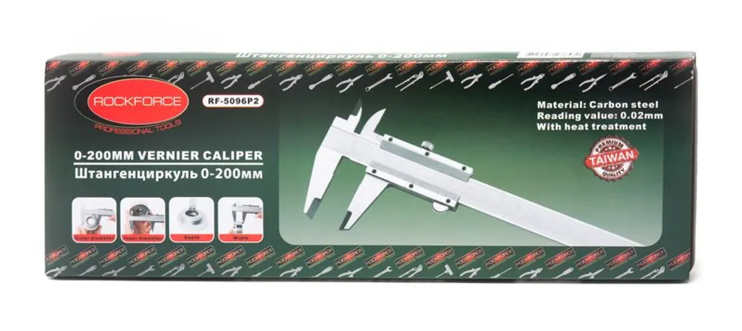 Штангенциркуль 0-200 мм, 0.02 мм, внутр. Ø, наруж. Ø + глубиномер RockForce RF-5096P2