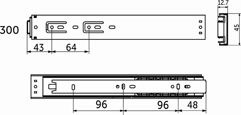 Направляющая шариковая L-300 h45 PUSH TO OPEN REJS 88369
