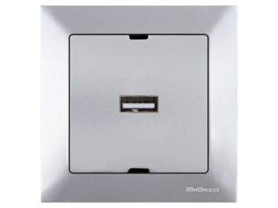 Розетка 1-ая USB (скрытая) серебро, DARIA, Mutlusan 21204480182