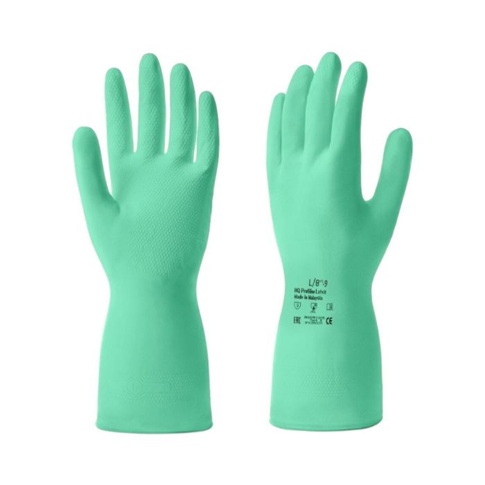 Перчатки латексные HQ Profiline, р-р L, с х/б покрытием, зеленый