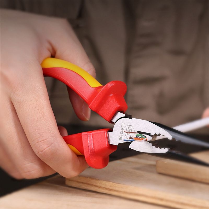 Длинногубцы "Deli", 165 мм, красный, желтый