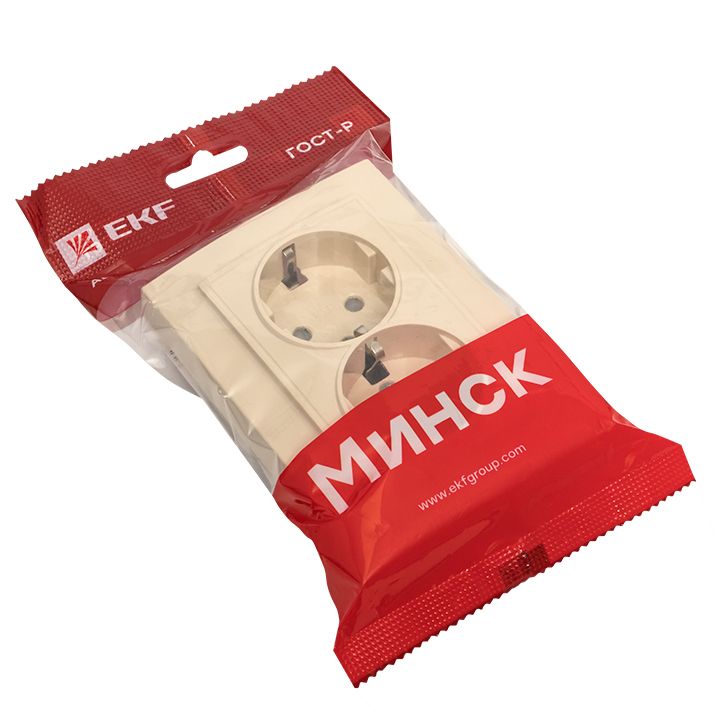 Розетка 2-мест, СП с/з 16А бежевый с защ, штор, Минск EKF ERR16-128-200