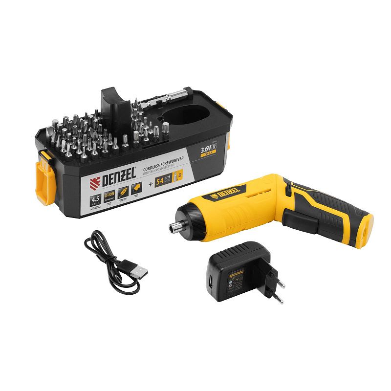 Отвертка аккумуляторная CSH-3.6, 54 биты, Li-Ion, 3,6 В Denzel 26004
