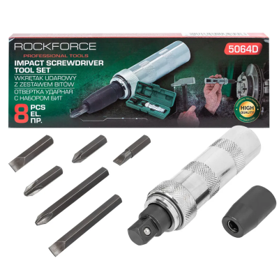 Отвертка ударная с набором бит, 8 пр. RockForce RF-5064D