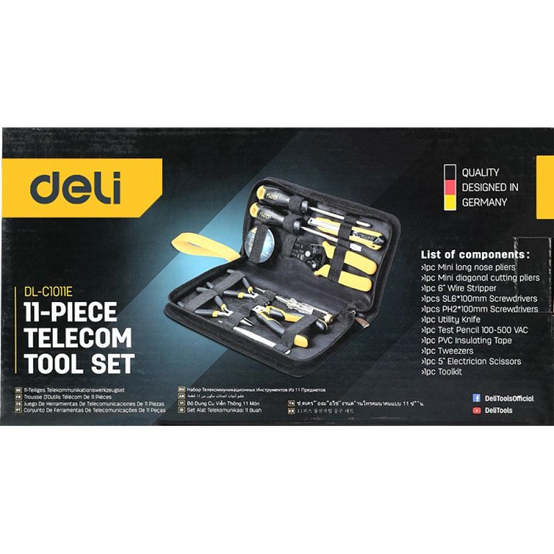 Набор ручного инструмента Deli YS EDL-C1011E, 11 пр, сумка, черный, желтый
