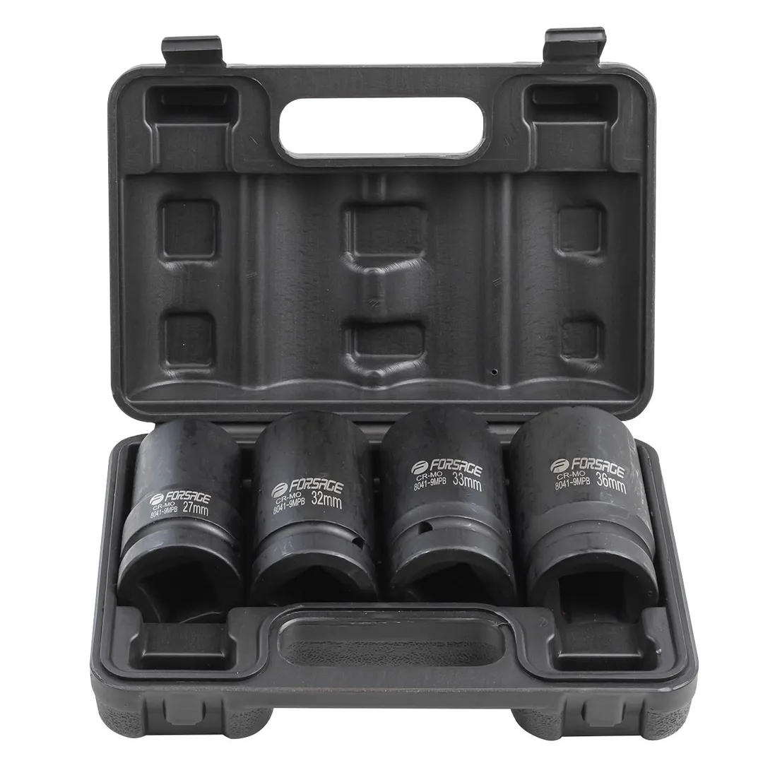 Набор головок ударных глубоких 1" 4 пр., 12-гр., 27, 32, 33, 36 мм Forsage F-8041-9MPB