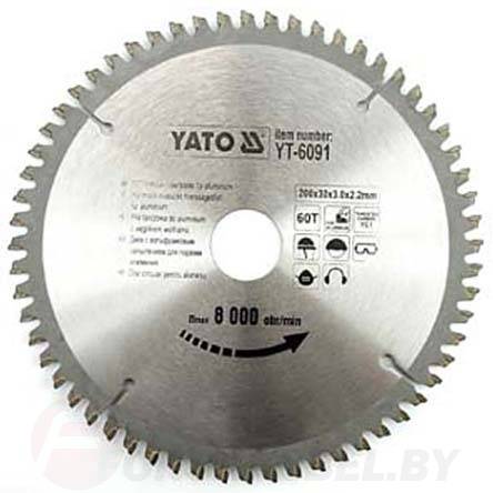 Диск пильный по Al с напаянными зубцами из твердых сплавов 200/30 60T Yato YT-6091