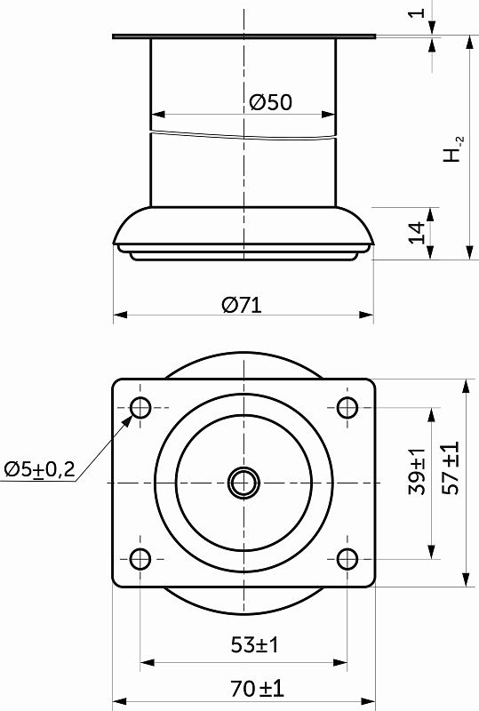 Опора мебельная мет. TB019, B140, d50 h80 хром AKS 115526