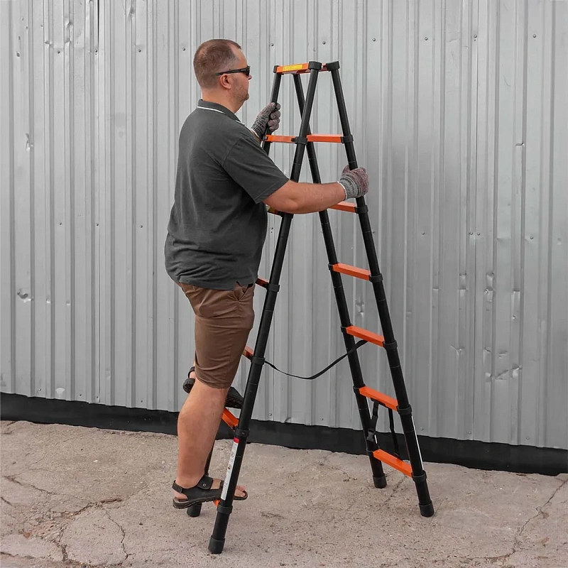 Стремянка телескопическая алюм. бытовая 2 м, 7+7 ступ. ISMA ISMA-UP200-2