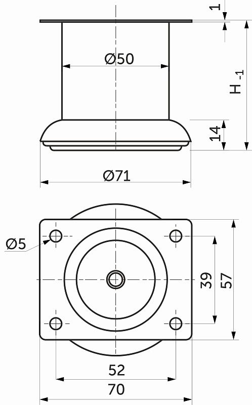 Опора мебельная мет. TB019, B140, d50 h100 хром AKS 91920