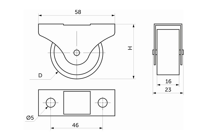 Ролик меб. c рез.ободом d40 h43 прямоходящий, черный AKS 129244