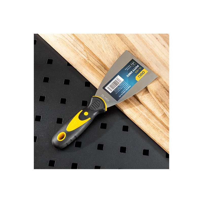 Шпатель нержавеющий Deli YS EDL-HD3, 75 мм, ручка 2K, черный, желтый