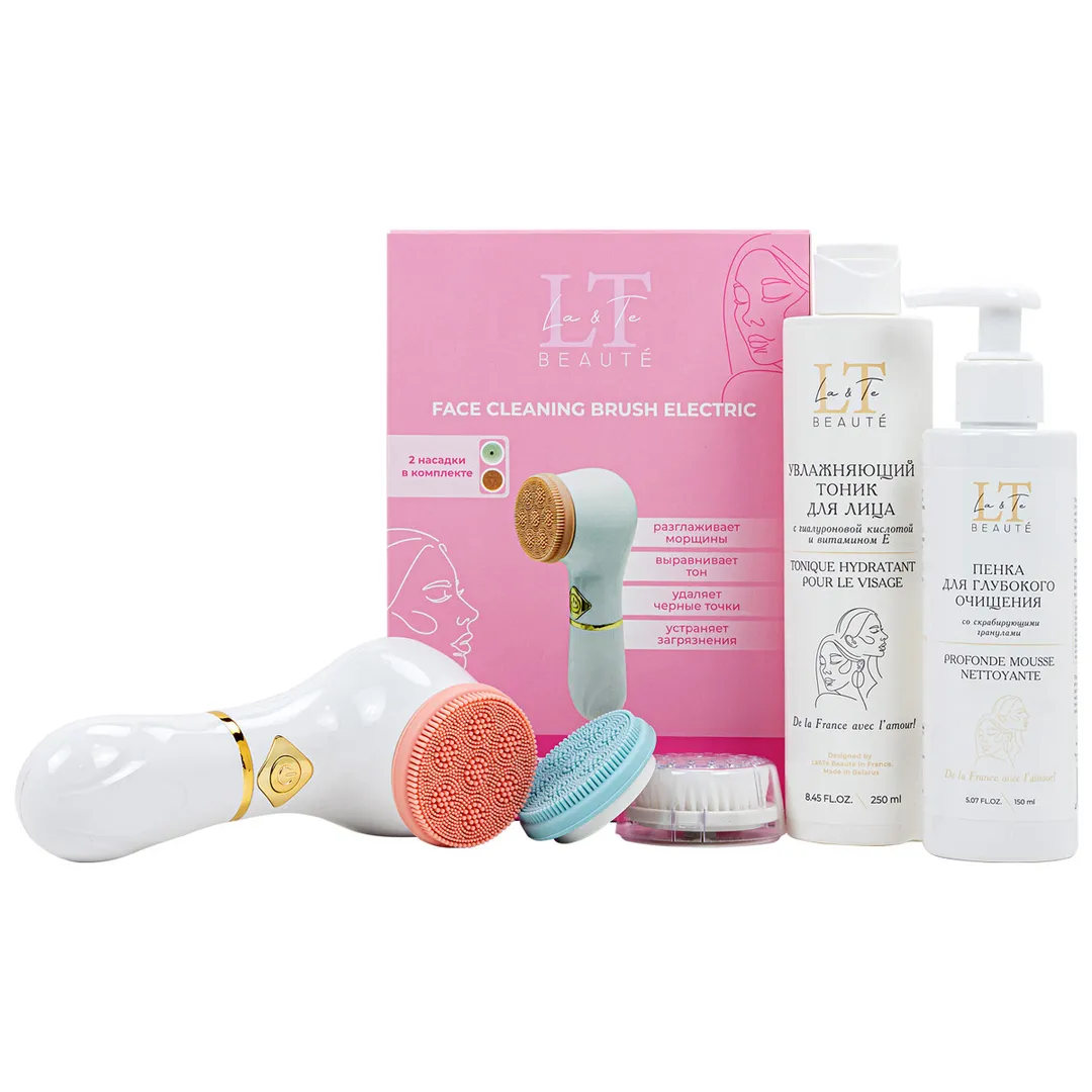 Набор, щетка для лица.пенка LT-1824.увлажняющий тоник LT-1763.пакет комбинированный 30*30 La and Te beaute LT-MS1