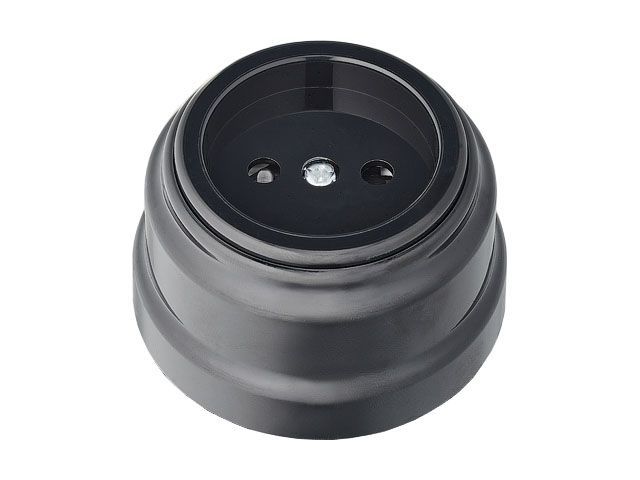 Розетка 1-ая (открытая, б/з, з/ш) черная, Ретро, (без монтажной панели) Bylectrica РА16-0205чер