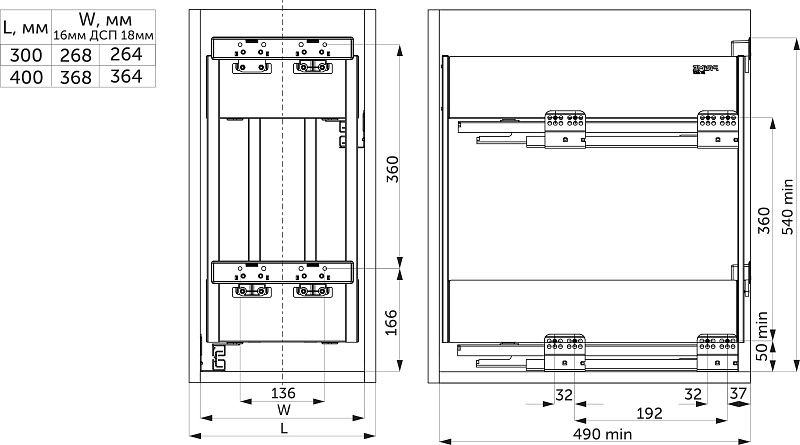 Выдвижная корзина-карго 400 ICON крепл.нижнее, графит PRIME by AKS 112522