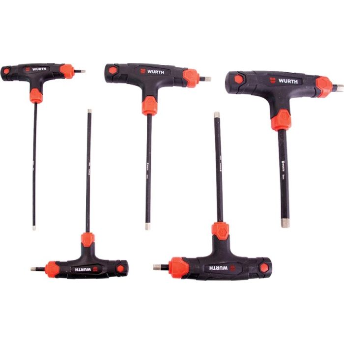 Набор ключей HEX (6-гр) Т-образных с алмазным напылением, 3-8мм, 5шт. WÜRTH 571573160