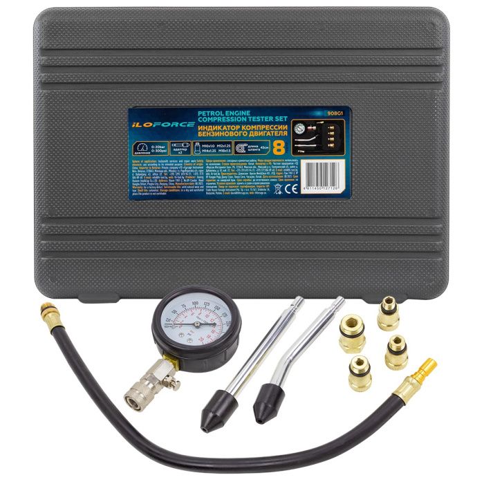 Индикатор компрессии бензинового двигателя Profi 8 пр. 0-21Bar, М10-М20 ILOforce IF-908G1