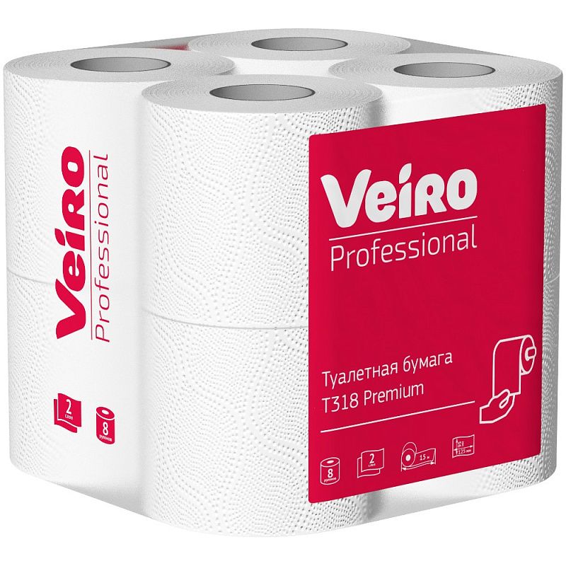 Бумага туалетная Veiro Professional Premium, в стандартных рулонах, 8 рул, 15 м, 2 слоя