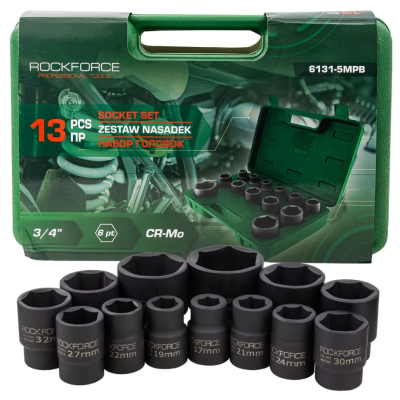Набор ударных головок 17-50 мм, 3/4'' 6-гр 13 пр RockForce RF-6131-5MPB