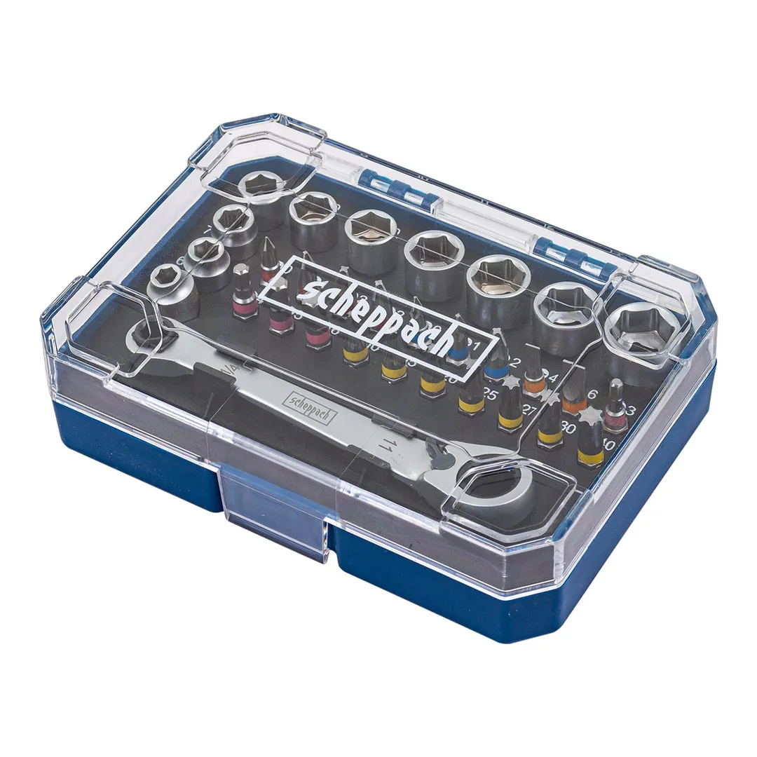 Набор торцевых головок 5-14 мм, бит с ключом-трещоткой 1/4'' 31 пр Scheppach Sch-2311-5