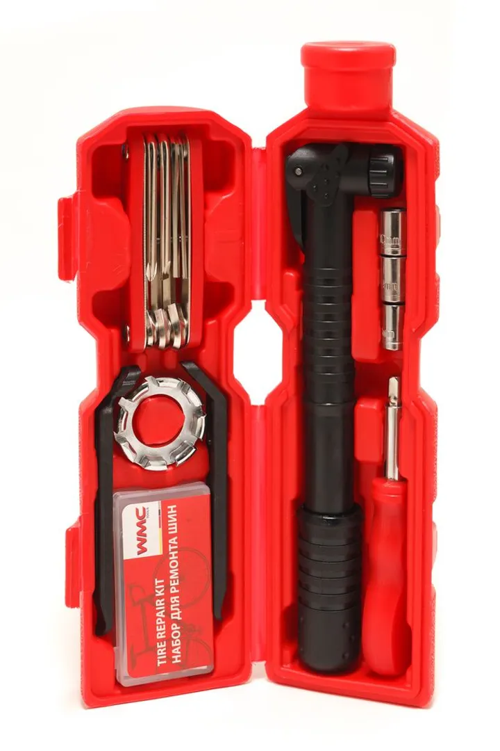 Набор инструментов для обслуживания велосипеда 27 пр., держатель фляги, в красной тубе WMC TOOLS WMC-2727R
