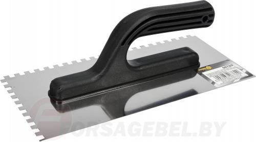 Гладилка нержавеющая 280х130 мм зуб 6х6 мм с пластмассовой ручкой Vorel 06760