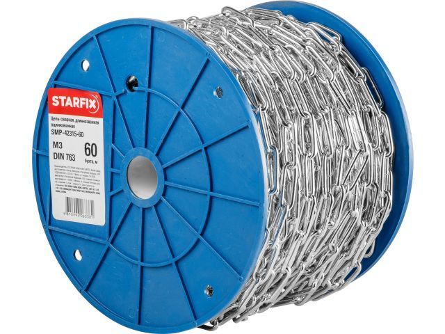 Цепь сварная длиннозвенная, оцинк. М3 DIN 763, бухта 60 м Starfix SMP-42315-60
