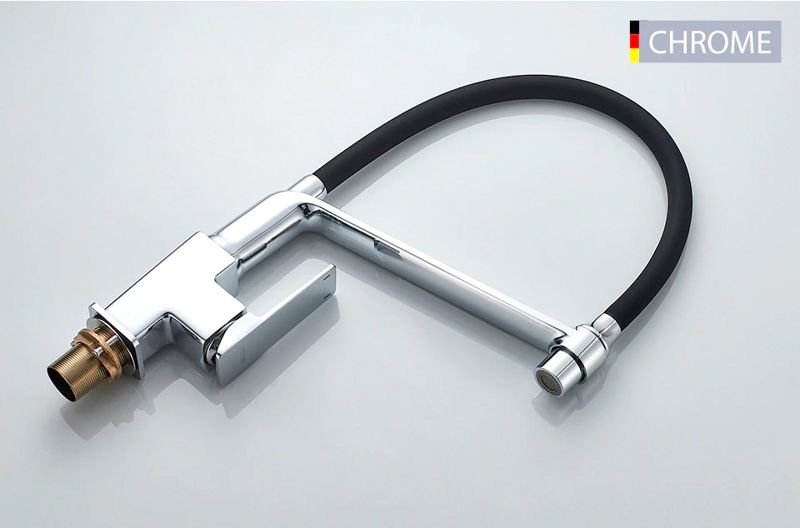 Смеситель для кухни с гибким изливом, латунь, хром + черный Ledeme L4078-2