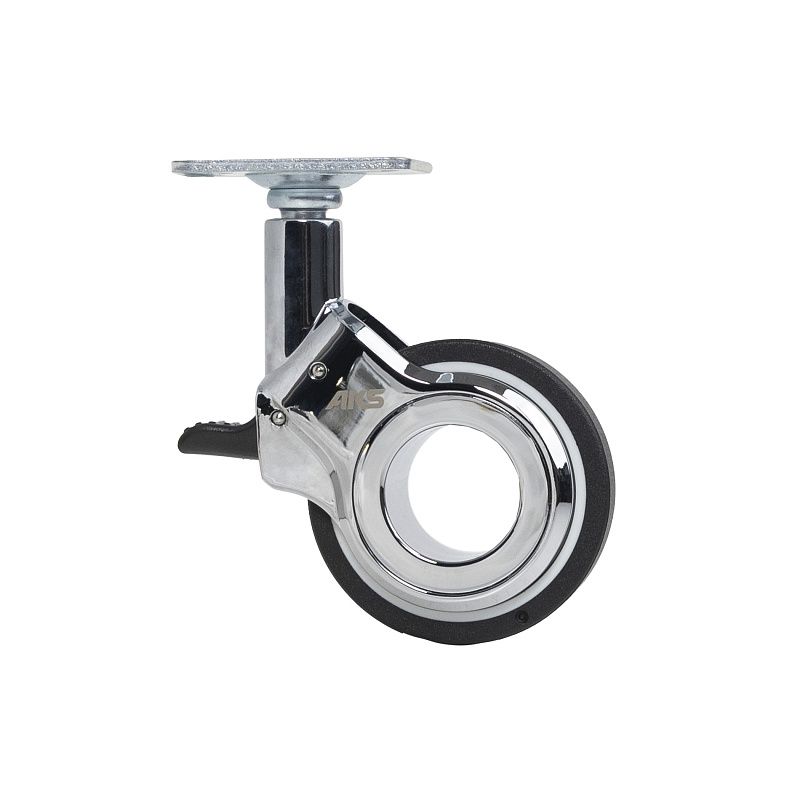 Колесо меб. GALAXY d60 h94 с площадкой с торм., хром/черный AKS 122702