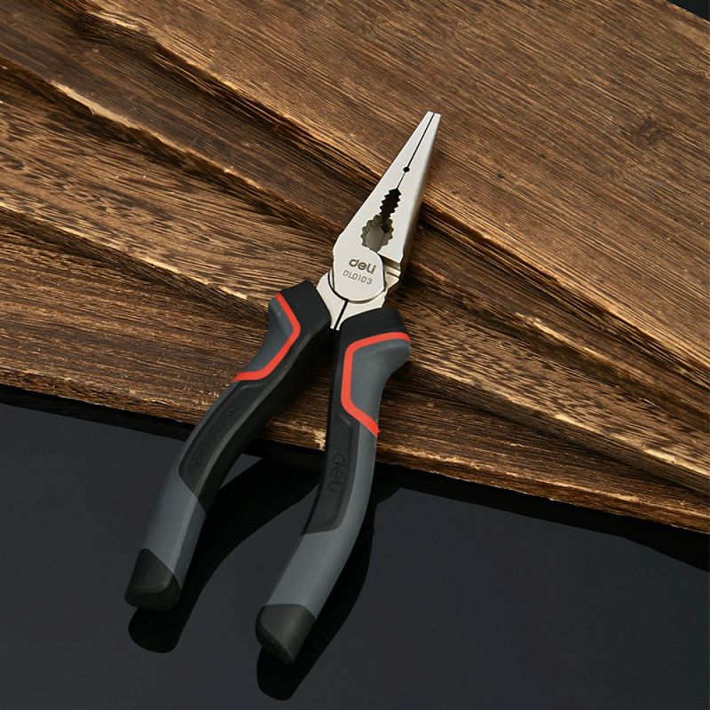 Длинногубцы Deli RS EDL0103, 160 мм, черный, красный