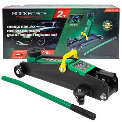 Домкрат подкатной гидравлический 2 т, 130-385 мм с резиновой накладкой RockForce RF-TH22001CB