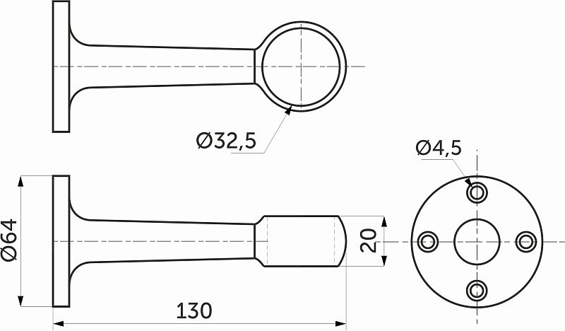 Держатель дистанционный проходной трубы d32 (670), хром AKS 17065
