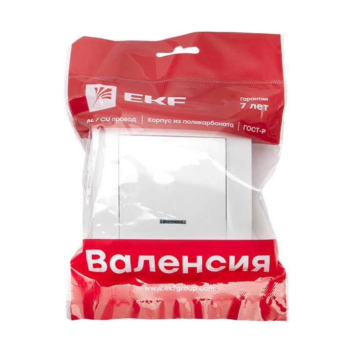 Валенсия выключатель 1-кл, 10А белый с индикатором EKF PROxima EWV10-121-10