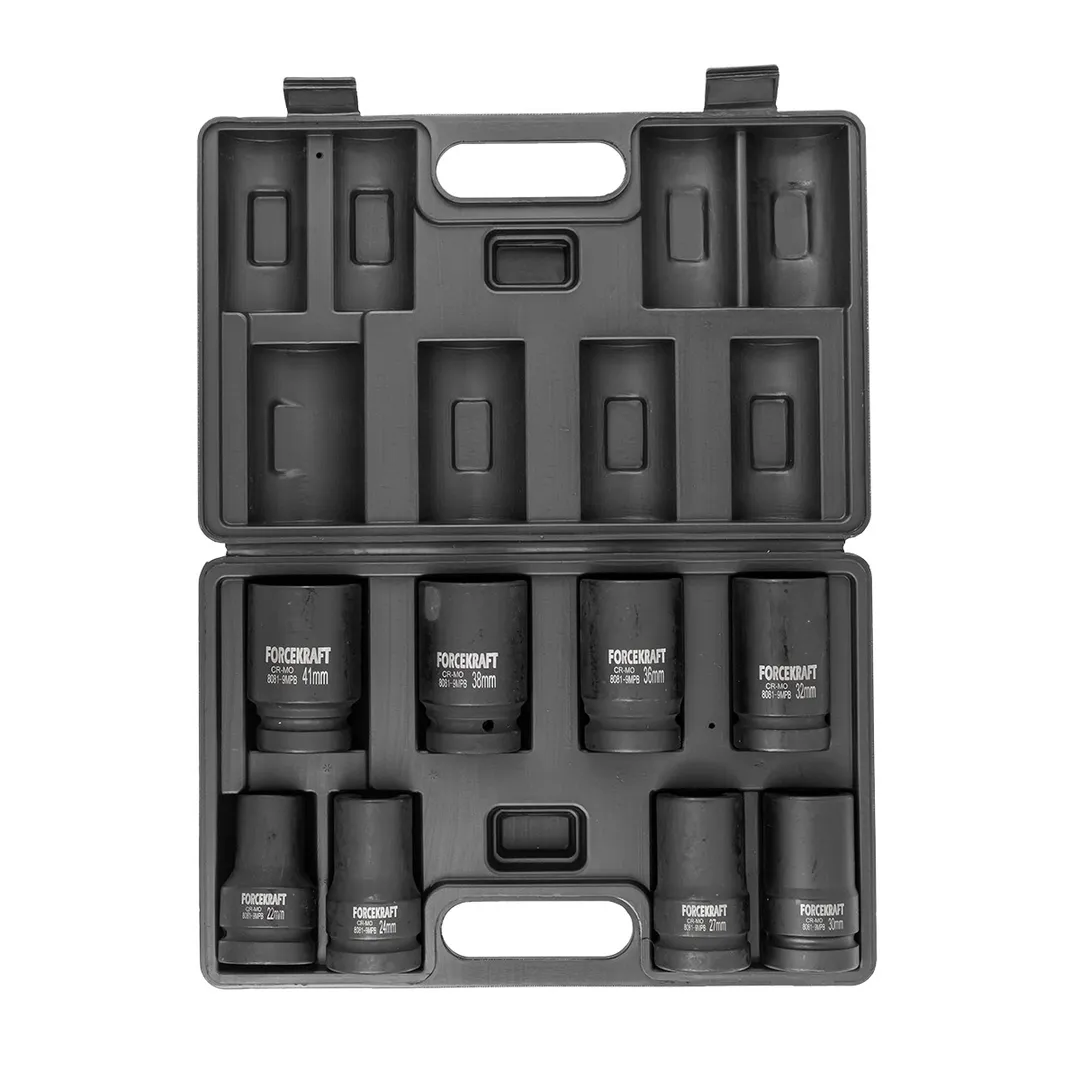 Набор глубоких ударных головок 8 пр., 1'', 12-гр., 22-41 мм ForceKraft FK-8081-9MPB