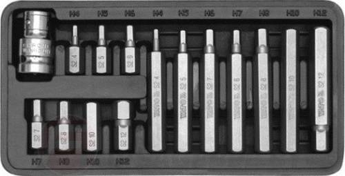 Набор бит 10 мм HEX H4-H12 L30, 75 мм 15 пр. S2 HRC58-62 Yato YT-0413