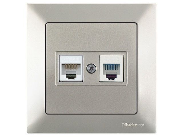 Розетка телефонная + компьютерная, RJ12+Cat5e, скрытая, титан, DARIA, Cat-3, RJ 12, 4-pin +, RJ 45, 8-pin, Mutlusan 21201390183