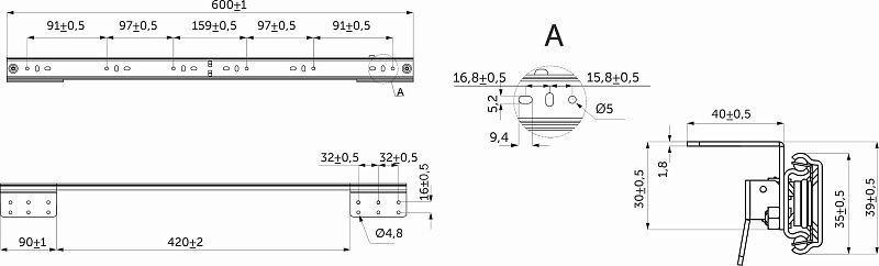 Механизм для раздвижных столов внутренний синхронный со стопором L-600 мм AKS 114322