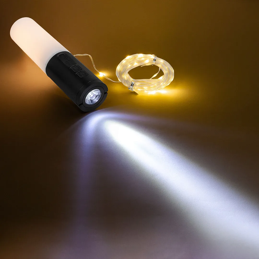 Фонарь ручной аккумуляторный с гирляндой на медном проводе 10м(10 режимов работы, аккум. 1200мАч, 180Лм, время работы 2-3ч, время зар. 3-4ч) Forsage F-EL1029