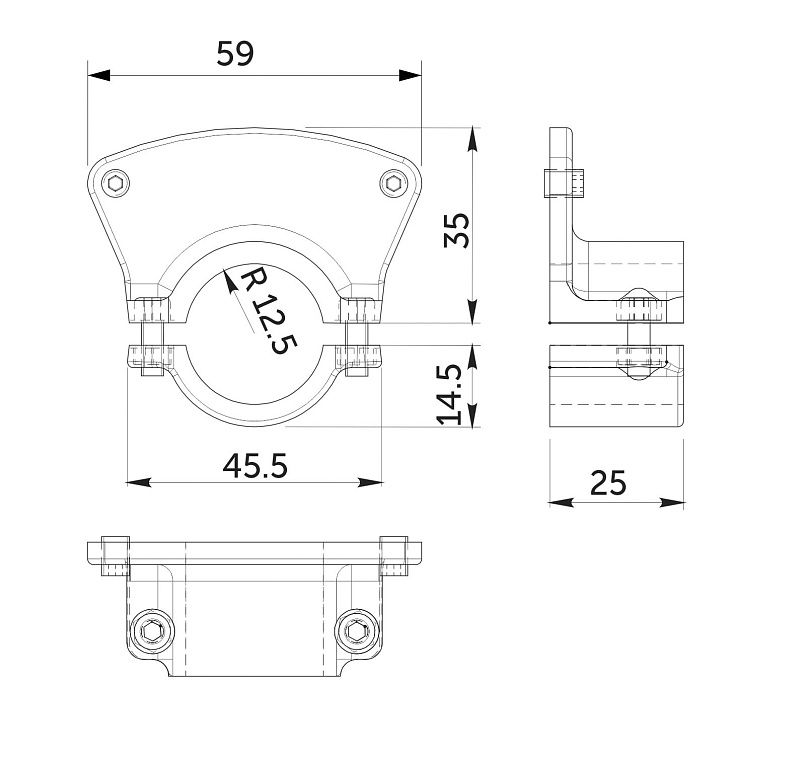 Держатель полки к трубе d25, 595, односторонний, черный AKS 116028