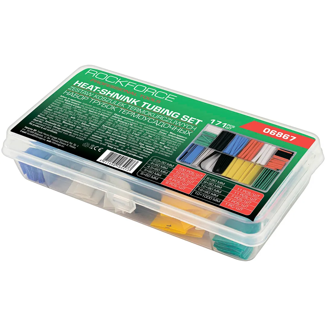 Набор цветных термоусадочных трубок 2-18 мм 171 пр RockForce RF-06867