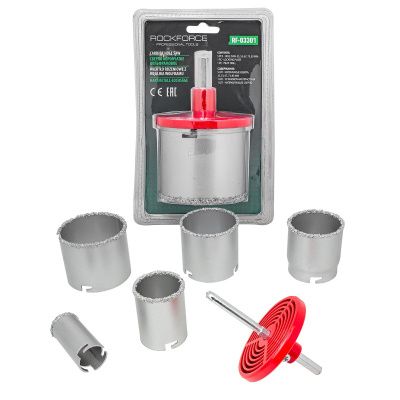 Набор сверел корончатых по плитке и керамограниту 7 пр. 33-83 мм RockForce RF-03301